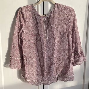 Pink 3/4 Sleeve Tie Front Blouse with Bib Collar